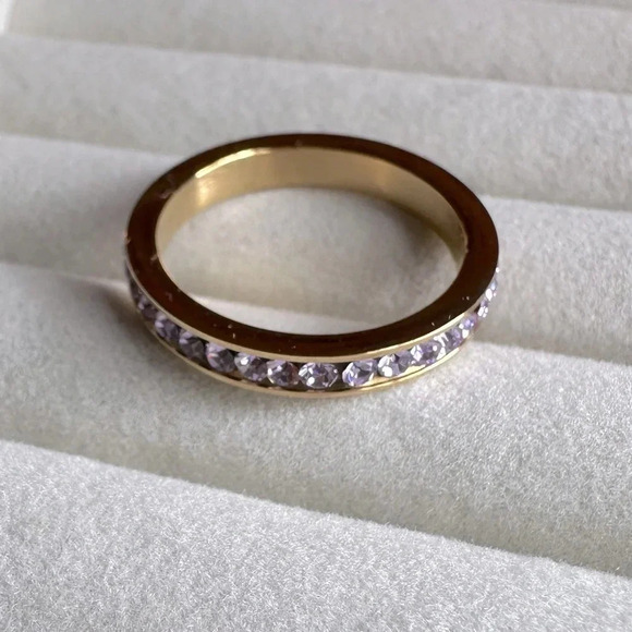 Lavender Alexandrite Colored CZ 18k Gold Stainless Steel Eternity Band Ring June - Picture 9 of 9